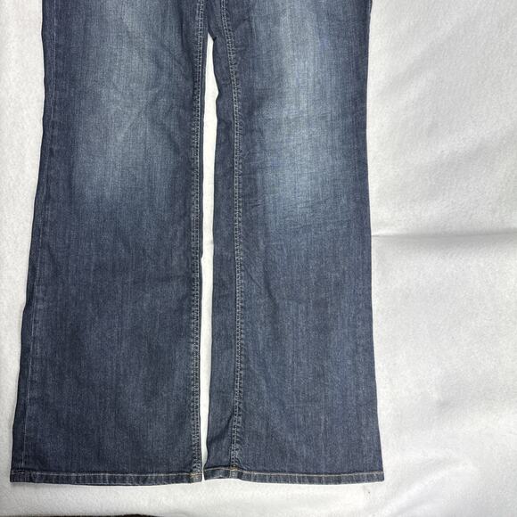 Banana Republic Jeans Womens 32L Blue Denim Flare Leg Flap Pockets Low Dark Wash - Picture 5 of 7